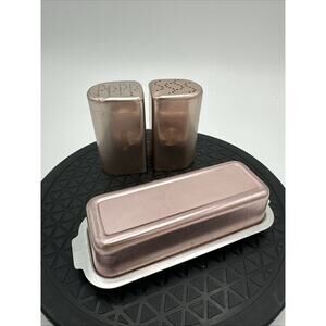 Vintage MCM Westbend Pink Aluminum Salt, Pepper Shakers And Butter Dish